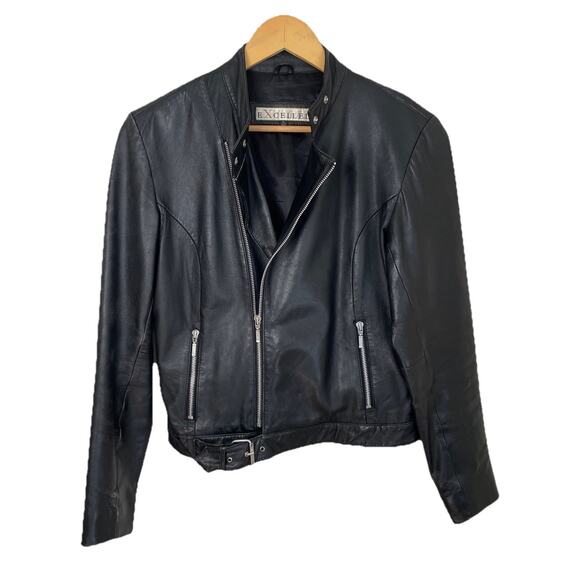 VTG 70s Excelled Black Leather Motorcycle Moto Biker Jacket Punk Rocker Women M